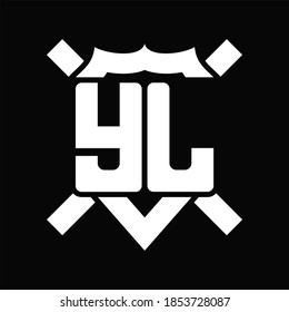 YL Logo monogram isolated on shield shape with rounded line on black background