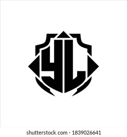 YL Logo monogram with shield line and 3 arrows shape design template on white background