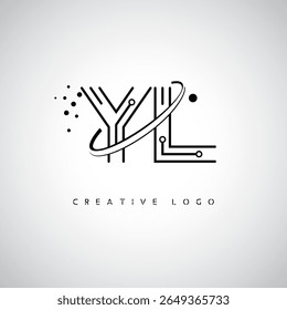 YL Orbit Monogram Logo - Futuristic Minimal Letter mark with Circular Line Art, Tech-Inspired Dots and Space Motion Concept for Modern Branding Identity (Logotipo de Monograma de Órbita YL - Marca de Letra Mínima Futurista com Linha de Arte Circular, Pontos Inspirados na Tecnologia e Conceito de Movimento Espacial para Identidade de Marca Moderna)