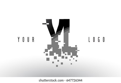 YL Y L Pixel Letter Logo with Digital Shattered Black Squares. Creative Letters Vector Illustration.