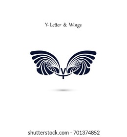 Y-letter sign and angel wings.Monogram wing vector logo template.Classic emblem.Elegant dynamic alphabet letters with wings.Creative design element.Flat web design wings icon.Vector illustration.