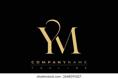 YM Abstract Creative Jewelry Logo. A stylish logo featuring golden monogram initials in an elegant and modern typography, perfect for branding