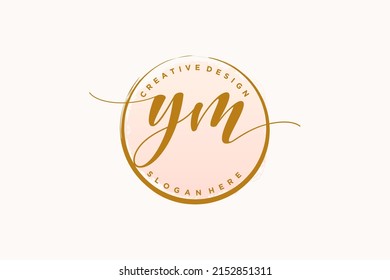 Logo de escritura a mano YM con plantilla de círculo, firma vectorial, boda, moda, floral y botánica con plantilla creativa.