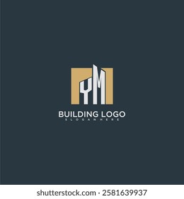 YM initial letter building logo for real estate with square design