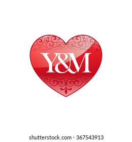Y&M initial letter logo with ornament heart shape