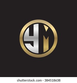 YM initial letters circle elegant logo golden silver black background
