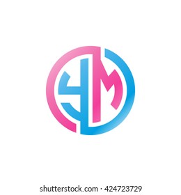 YM initial letters looping linked circle logo pink blue