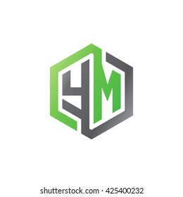 YM initial letters looping linked hexagon logo black gray green