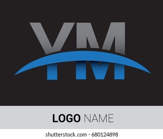 YM initial logo company name colored grey and blue swoosh design.