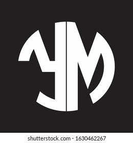 YM Initial Logo design Monogram Isolated on black and white