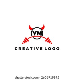 YM initial monogram for fitnes or gym logo with devil style design