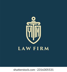 YM initial monogram for law firm with sword and shield logo image