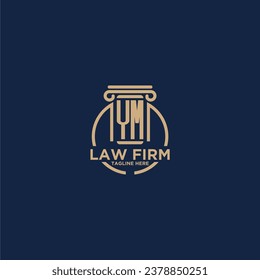 Monograma inicial YM para la firma de abogados con línea de círculo creativo
