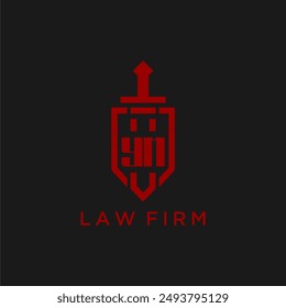 YM initial monogram for law firm with sword and shield logo image