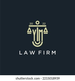 logotipo de monograma inicial YM para la firma de abogados con diseño de vector de escala