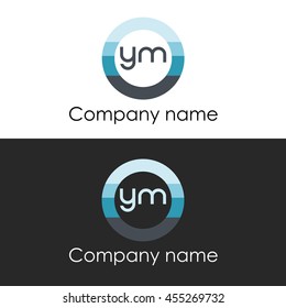 YM letter circle shape icon logo white blue