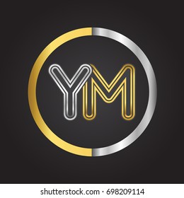 YM Letter logo in a circle. gold and silver colored. Vector design template elements for your business or company identity.
