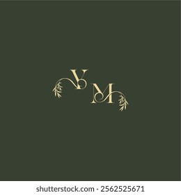 YM letter luxury wedding monogram organic leaf initial logo design concept