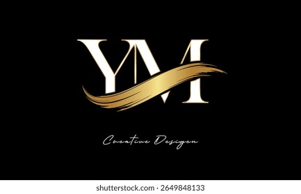 YM Letter Monogram Logo – Elegant Gold Brush Stroke Letter mark for Luxury Branding, Fashion, Boutique  Premium Identity Design
