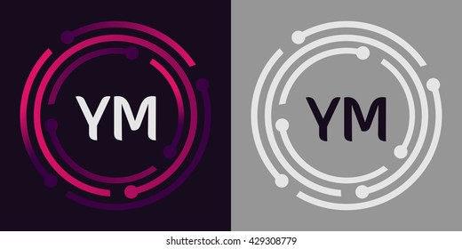 YM letters business logo icon design template elements in abstract background logo, design identity in circle, alphabet letter