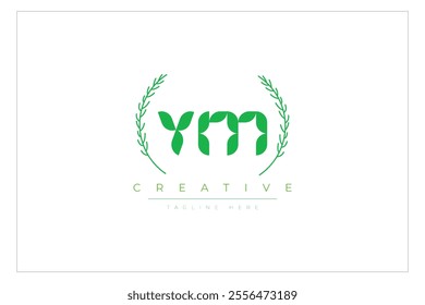 YM letters eco logo with leaf. Fresh nature and healthy leaf logo design.