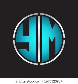 YM Logo initial with circle line cut design template on blue colors