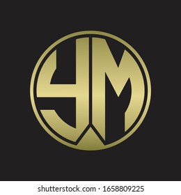 Monograma del logotipo YM con el estilo de cinta de la pieza en colores dorados
