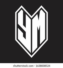 YM Logo monogram with emblem line style isolated on black background
