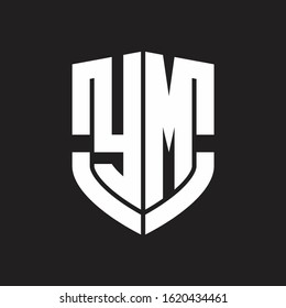 YM Logo monogram with emblem shield shape design isolated on black background