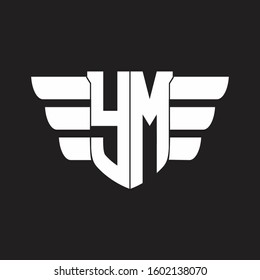 YM Logo monogram with emblem and wings element design template