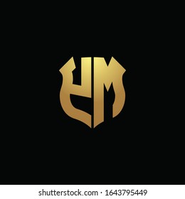 YM-Logo-Monogramm mit goldenen Farben und Schildform-Design-Vorlage