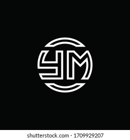 YM logo monogram with negative space circle rounded design template