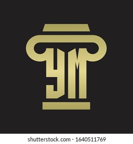 YM Logo monogram with pillar style design template with gold colors
