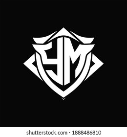 YM Logo monogram with shield and horn shape design template ON black background