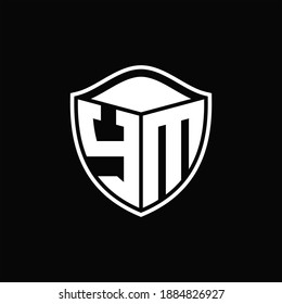 YM Logo monogram shield shape with outline rounded design template on black background
