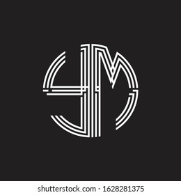YM Logo monogram triple ribbon style line design template isolated on black background