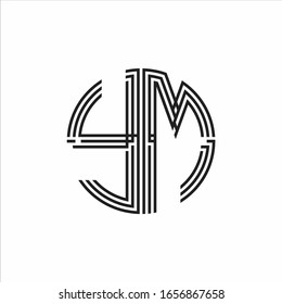 YM Logo monogram triple ribbon style line design template isolated on white background
