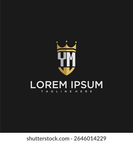 Monograma de lujo de la letra de YM para el diseño del logotipo de la corona y del escudo
