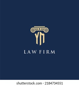 Logotipo inicial del monograma YM para la firma de abogados con diseño de hitos