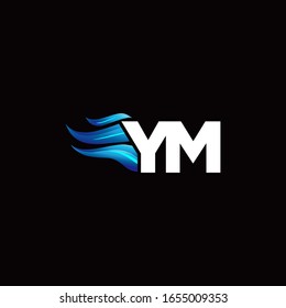 Logo de monograma YM con plantilla de diseño de estilo de incendio azul
