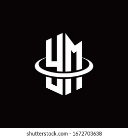 YM monogram logo in a hexagon style and surrounded by a ring
