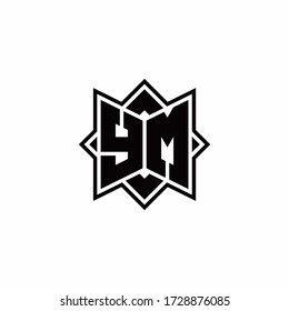 YM monogram logo with square rotate style outline design template
