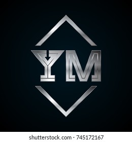 YM Monogram, Metal Logo, Silver Logo