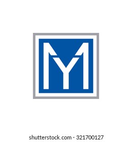 YM MY initial company, blue square frame