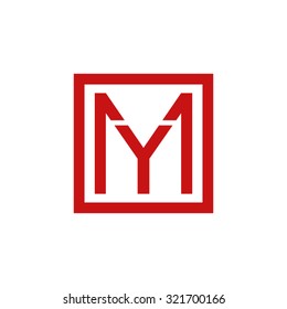 YM MY initial company, red square frame