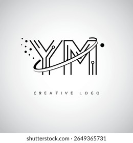 YM Orbit Monogram Logo – Futuristic Minimal Letter mark with Circular Line Art, Tech-Inspired Dots and Space Motion Concept for Modern Branding Identity