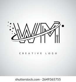 YM Orbit Monogram Logo - Futuristic Minimal Letter mark with Circular Line Art, Tech-Inspired Dots e Space Motion Concept for Modern Branding Identity