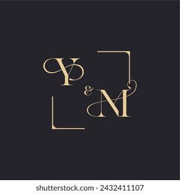 YM simple concept of wedding outline logo and square of initial design gold in white background
