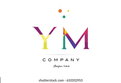 ym y m  creative rainbow colors colored alphabet company letter logo design vector icon template