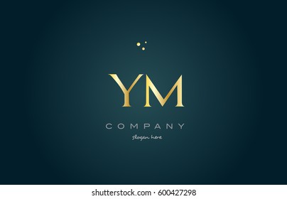 ym y m  gold golden luxury product metal metallic alphabet company letter logo design vector icon template green background